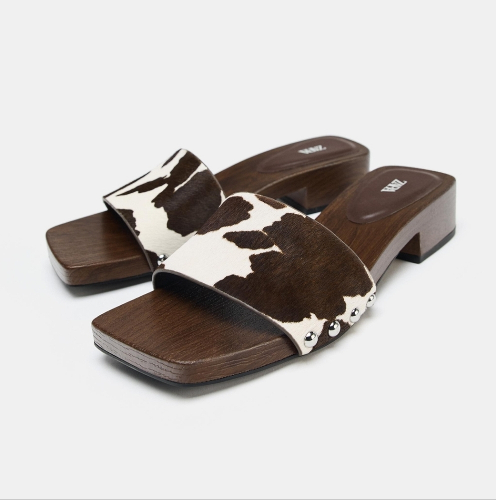 Zara Women's Cow Print Slide Sandals